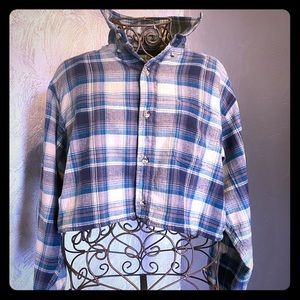 Cropped Flannel Shirt / Turquoise & Navy / sz. L